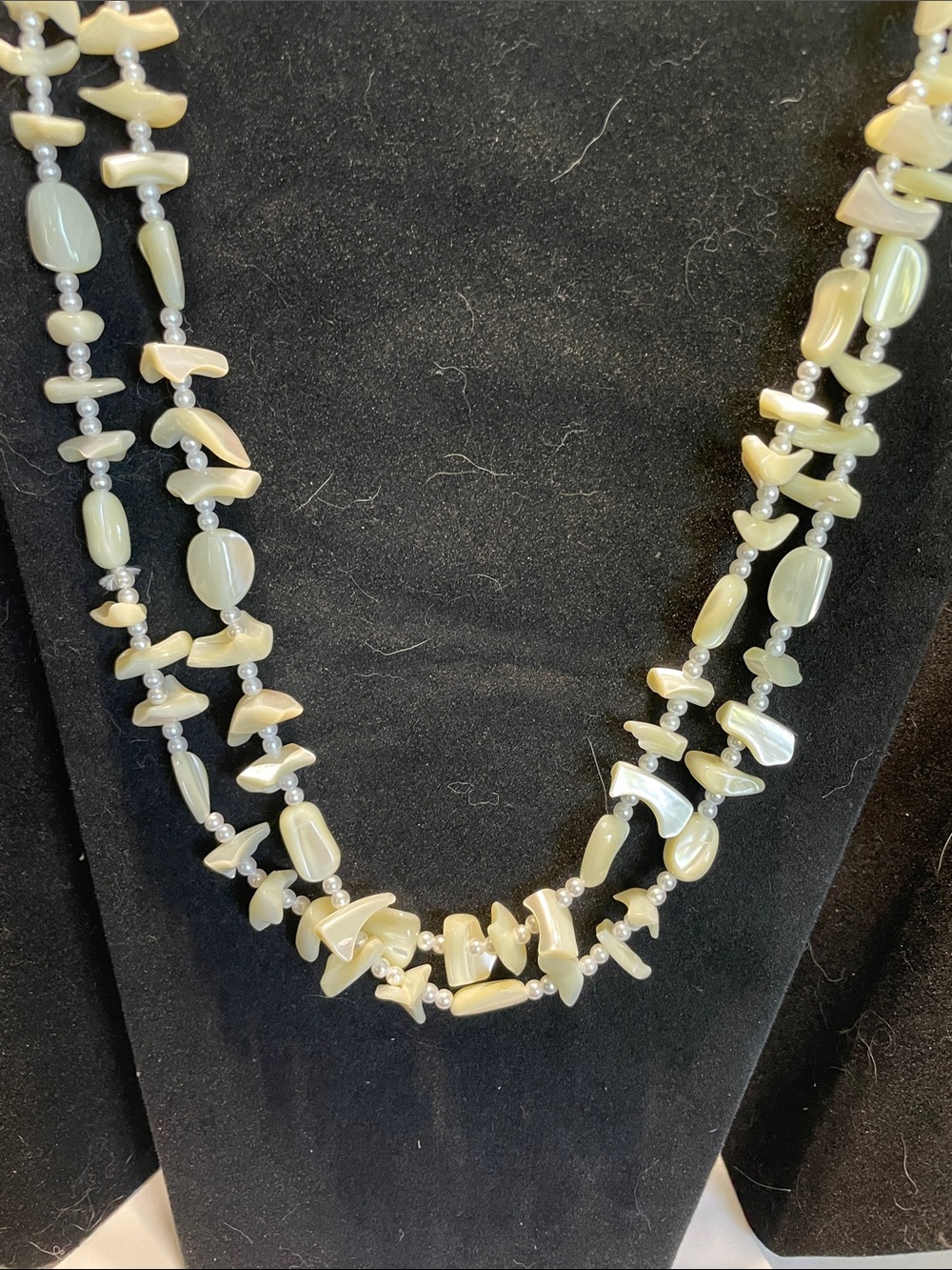 Double Strand Mother-of-Pearl & Pearl Bead Necklace - Cream.   M’s